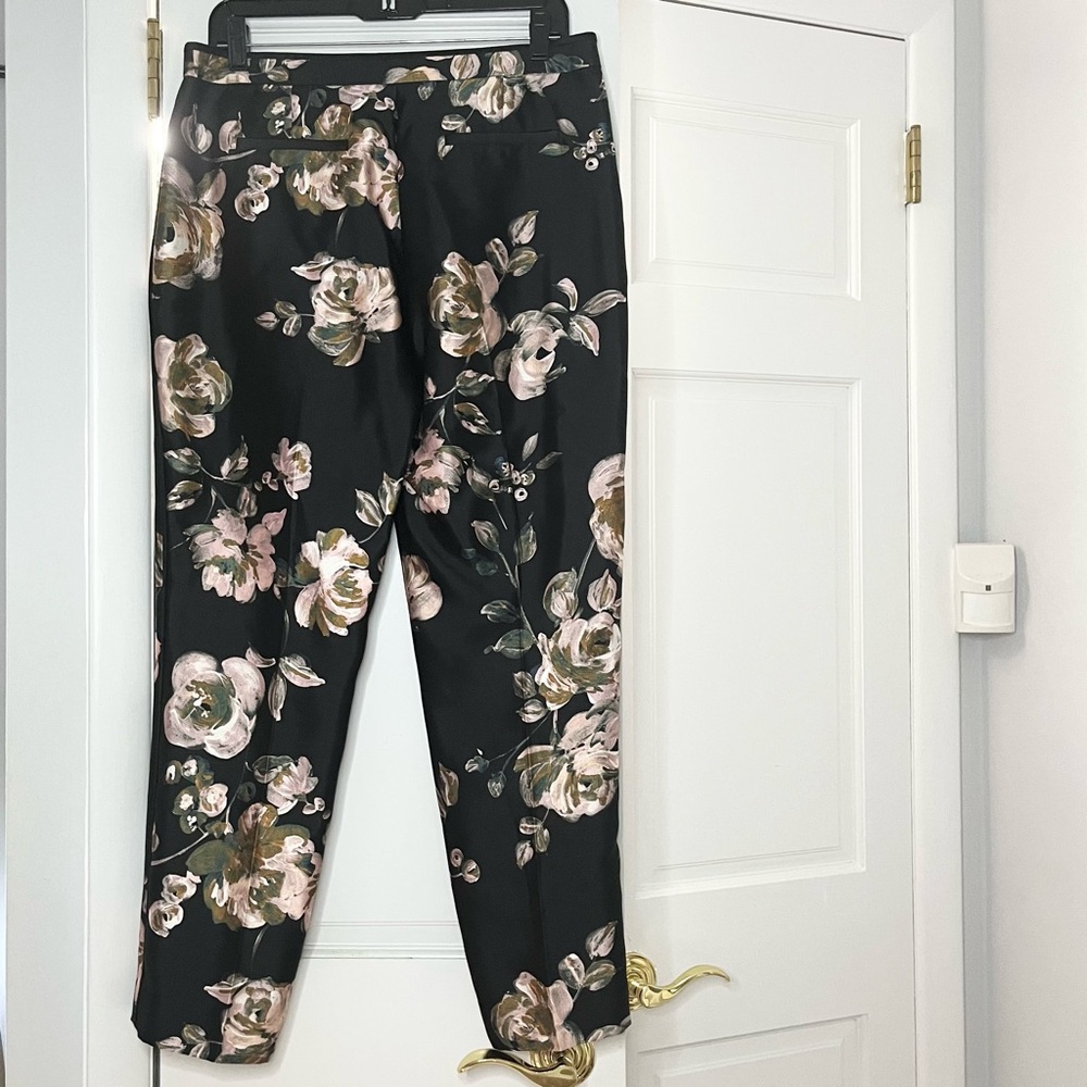 J. Crew Black and Pink Silk Floral Cropped Pants - Picture 6 of 8